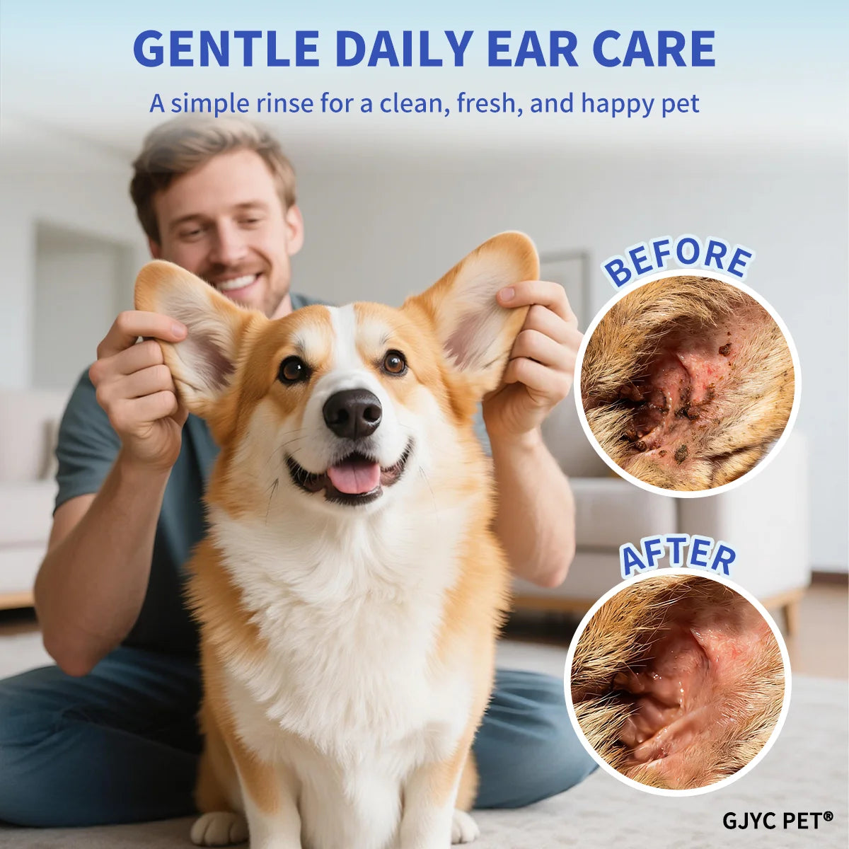 Pet Ear Cleaner Drops 60 ml Ultra-Soft Tip Non-Irritating Ear Wax Remover Deodorizing Soothing Gentle Ear Canal Hygiene Care