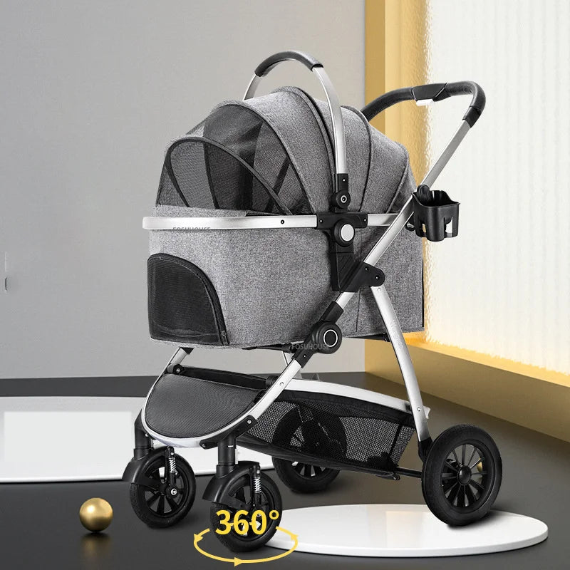 Modern Lightweight Portable Separable Pet Stroller For Cats Dogs Cart 4-wheel Foldable Stroller Outdoor Travel Walking Dog Cart