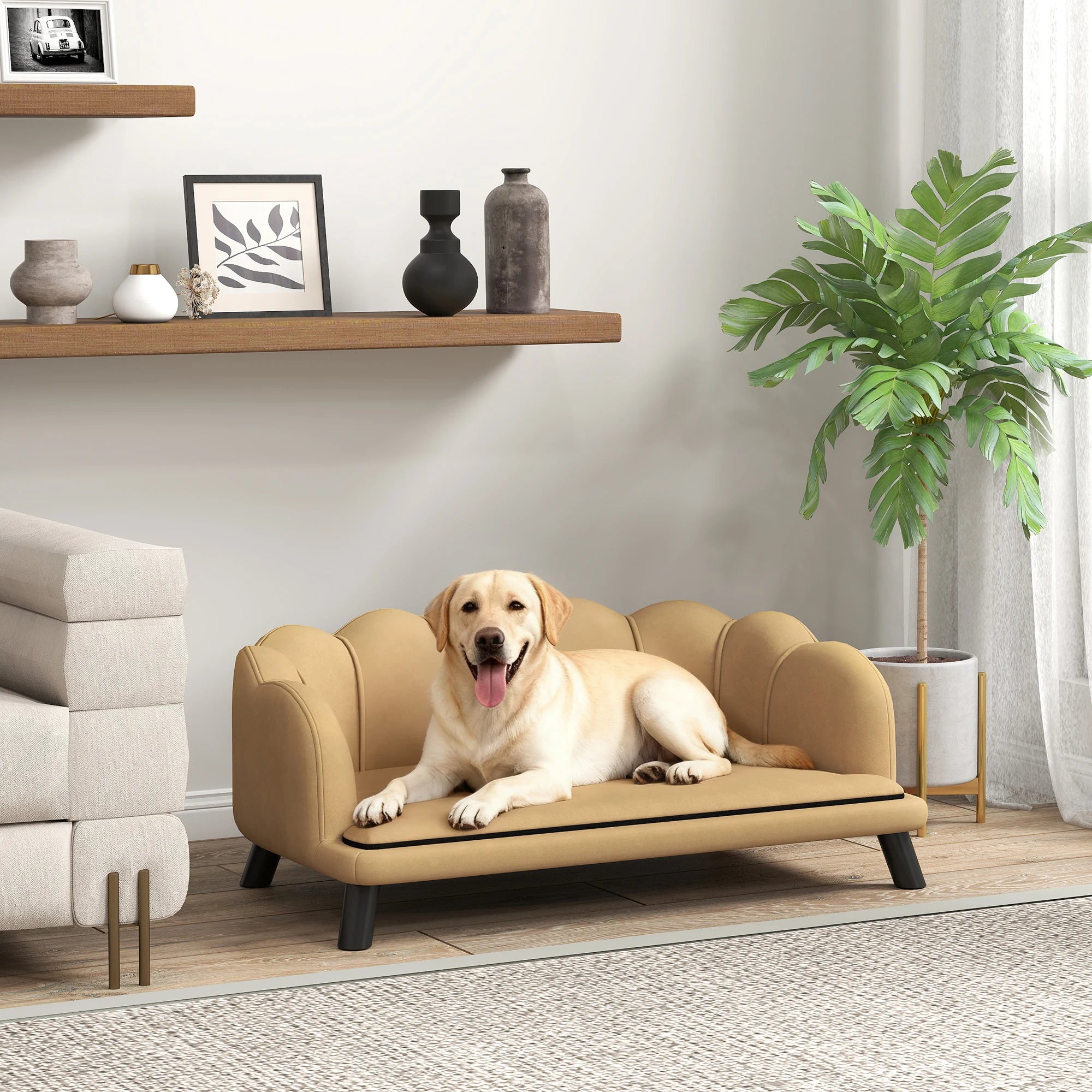 Pearl Design Pet Sofa with Solid Wood Legs (Coffee)
