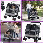 Foldable Double Pet Stroller with Adjustable Sunshade Storage Basket and Pet Travel Accessories for Dogs Cats Small Animals