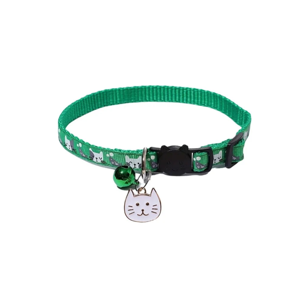 Adjustable Cat Collar with Quick-Release Safety Buckle — Cat Face Pendant & Bell Anti-Lost Necklace