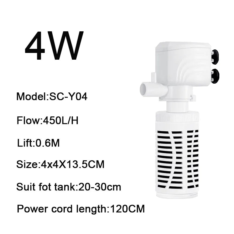 3-in-1 Silent Submersible Aquarium Filter Pump (220V, Aerator, Wave Maker, Water Changer)