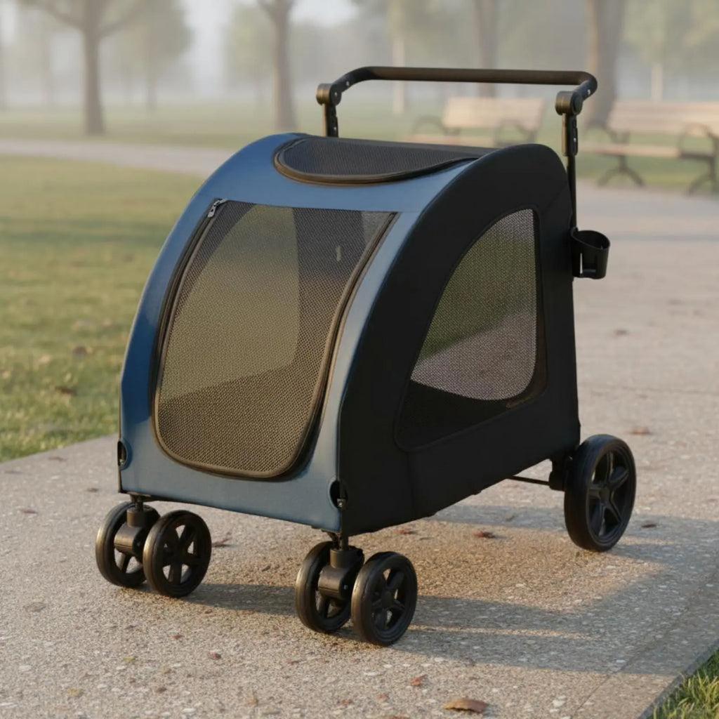 Foldable Dog Stroller Lightweight Feline Stroller Pet Pushcart Large Size Dog Stroller Mesh Sides for Park