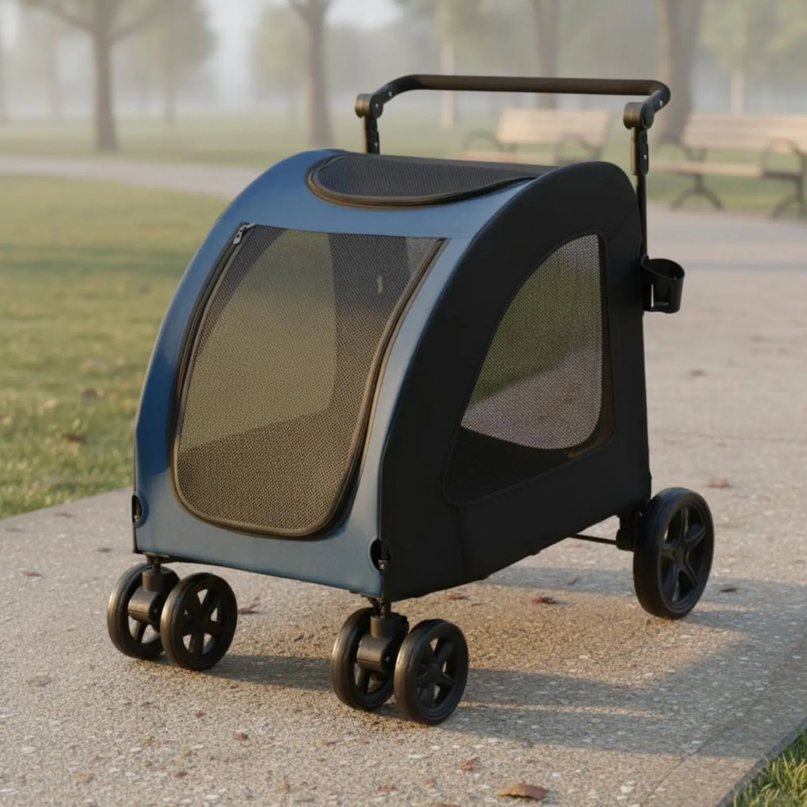 Foldable Dog Stroller Lightweight Feline Stroller Pet Pushcart Large Size Dog Stroller Mesh Sides for Park