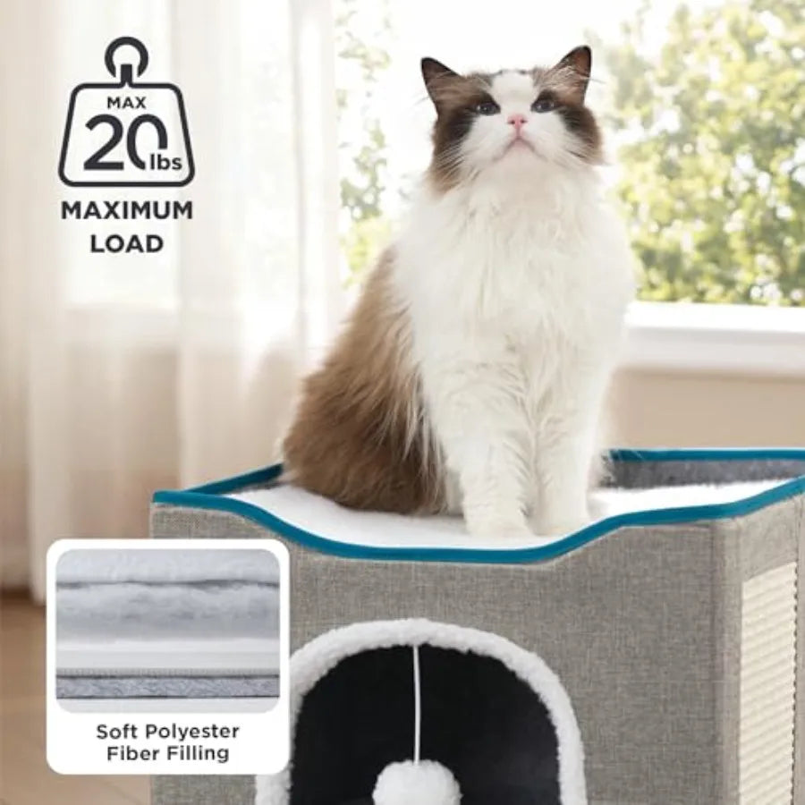 Foldable Cat Cave with Hanging Ball & Scratch Pad (16.5in)