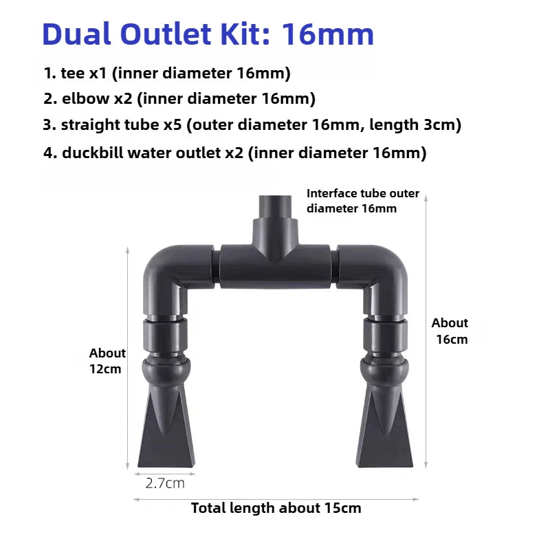 Aquarium Duckbill Sprinkler Connector (Double-Head, Universal, Pump Water Output Nozzle)
