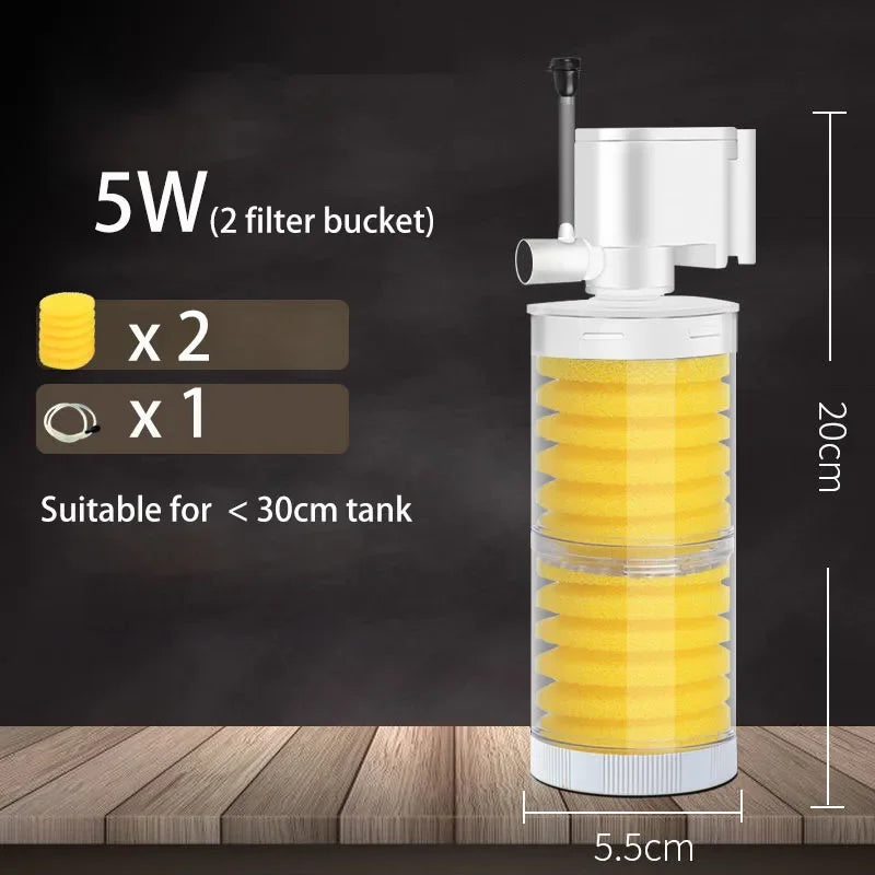 Silent 220V Submersible Aquarium Filter (Turtle & Fish Tank, Bio Sponge, Wave Maker)
