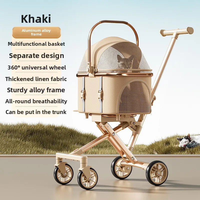 2026 New Separable Pet Stroller Portable One Click Fold Lightweight Cat Dog Stroller for Travel Outdoor Anti Tipping Design