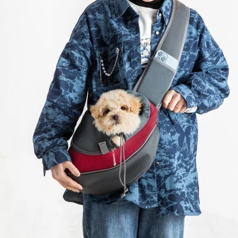 Hands-Free Puppy Carrier Backpack Breathable Crossbody Bag Travel Shoulder Bag Multi-size Oxford Cloth Mesh Sling Bag