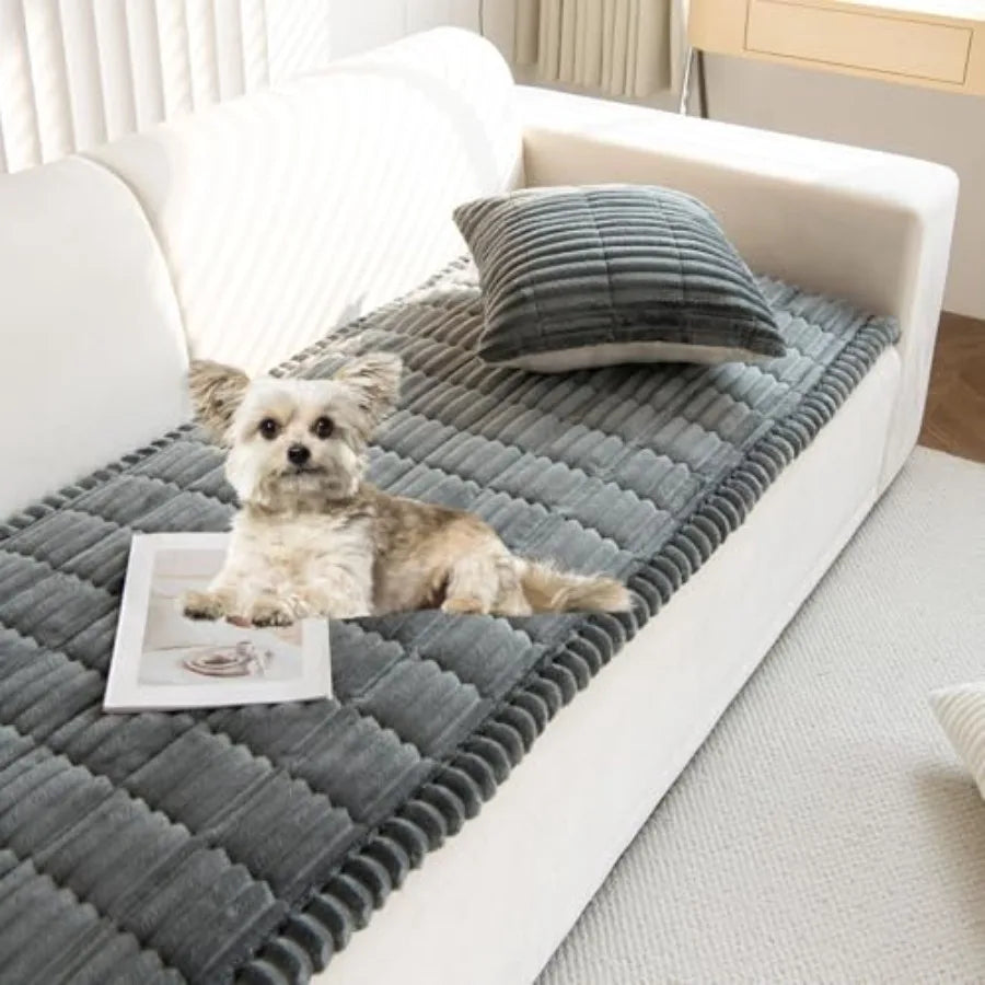 Faux Fur Plush Dog Couch Cover with Non-Slip Backing (3D Stripe)