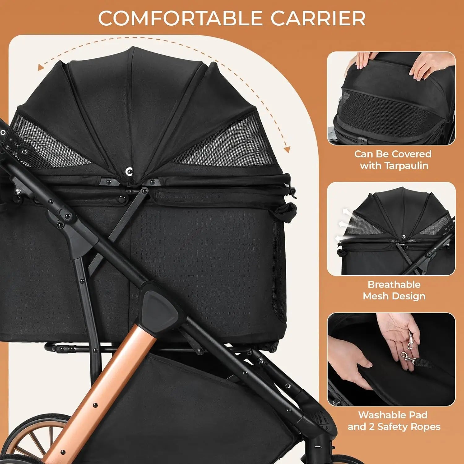 All-Terrain Pet Travel, Gray, Aluminum and Carbon Steel Frame, Adjustable Handle, Sun Shades and Shock Absorbers