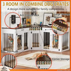 Heavy-Duty Wooden Dog Crate Furniture with Storage Drawers & Power Outlet