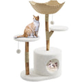 Real Wood Modern Cat Tree Tower with Wicker Condo & Scratching Post