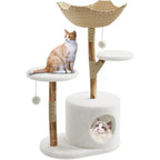 Real Wood Modern Cat Tree Tower with Wicker Condo & Scratching Post