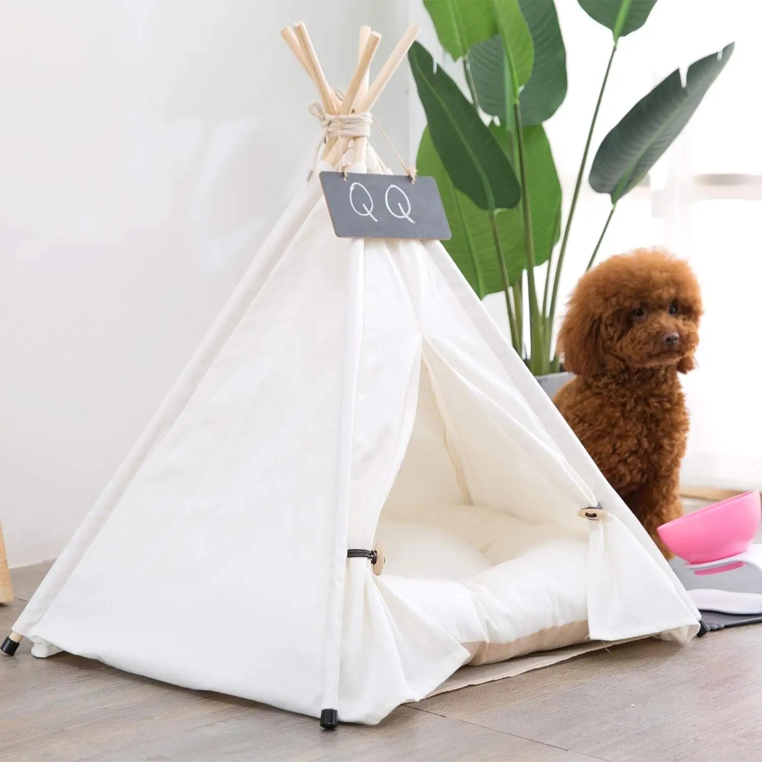 Portable Pet Teepee Bed with Thick Cushion (Up to 15lbs)