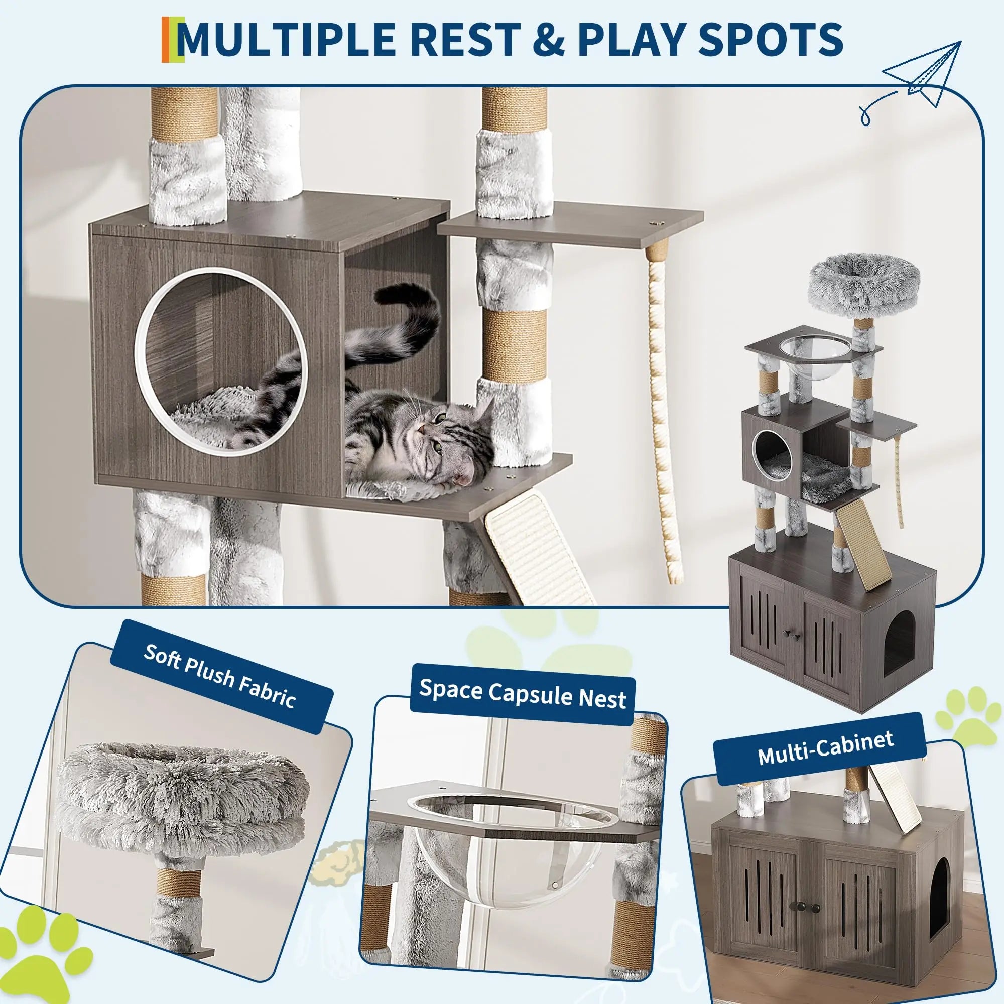 66.9in Multi-Level Cat Tree Tower with Enclosed Litter Box