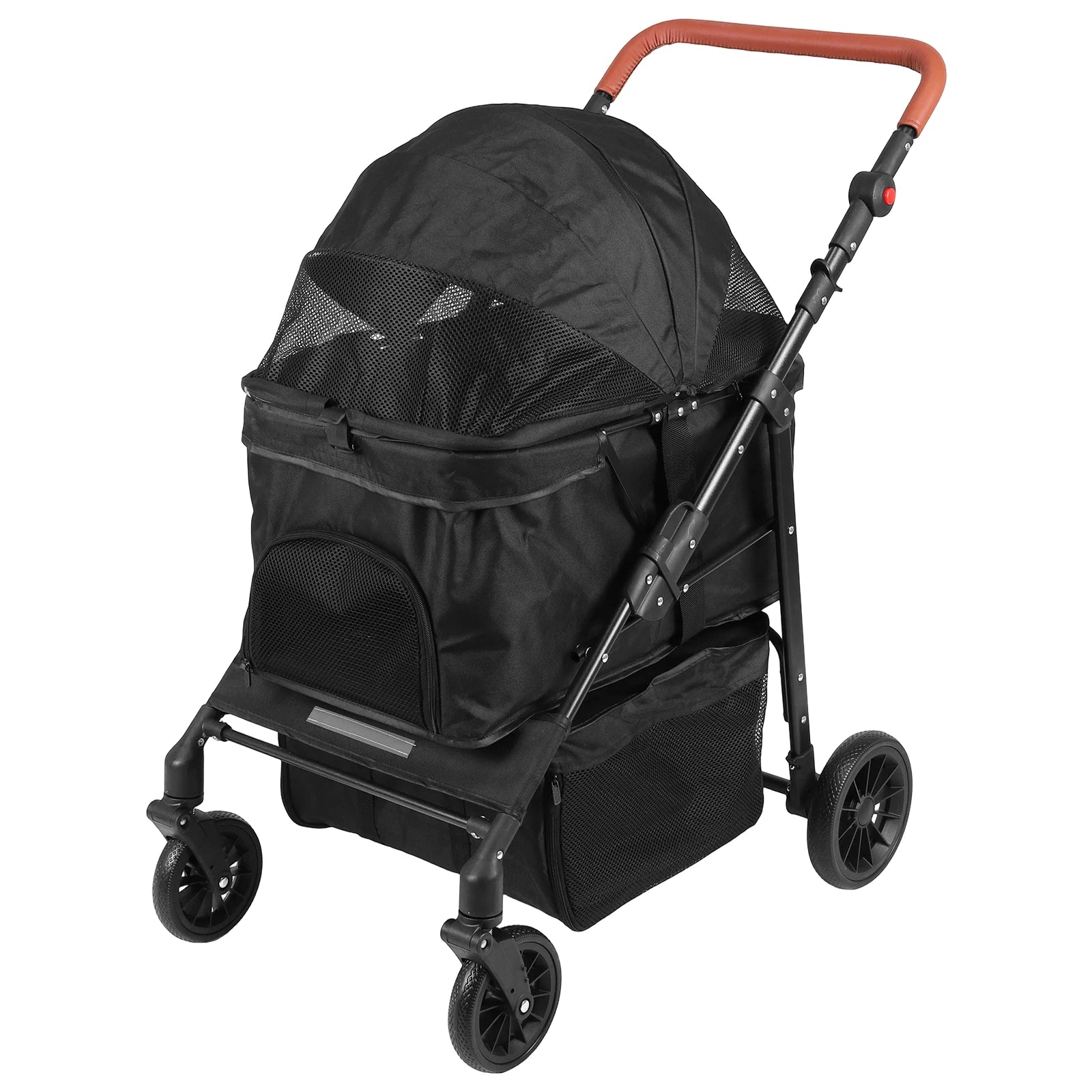 Pet Stroller Up To 33 Lbs Foldable Travel Jogger 4 Wheels Folding Adjustable Handle Reflective Strip for Jogging Running