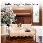 Elevated Wooden Cat Couch Bed with Removable Fluffy Cover