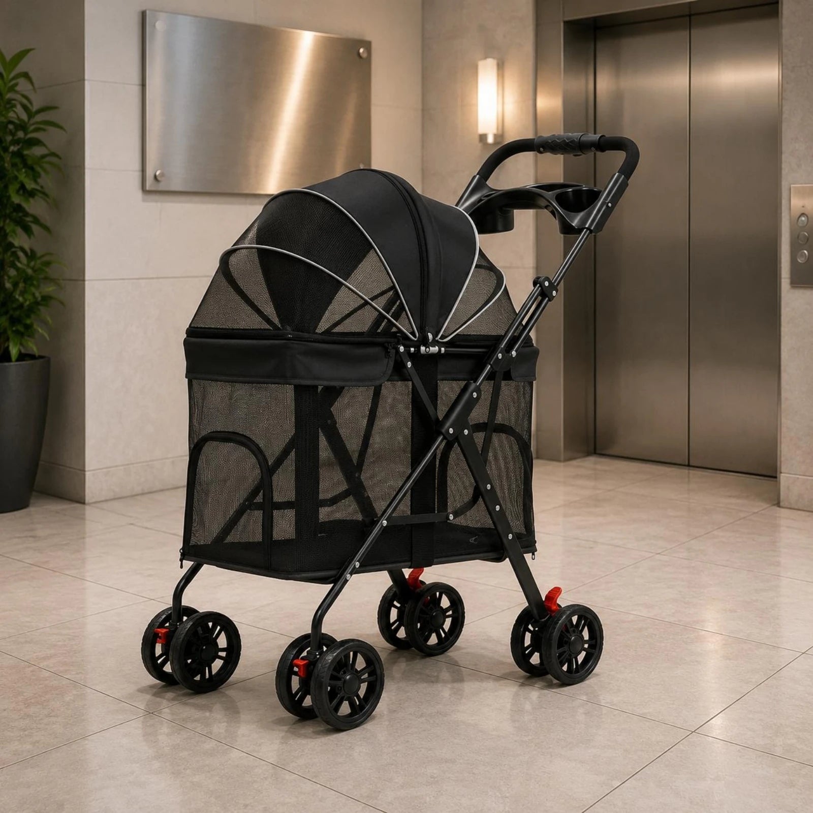 Multi-Purpose Pet Stroller Easy Fold Folding Pet Stroller Sturdy Frame Mesh Ventilation for Walks