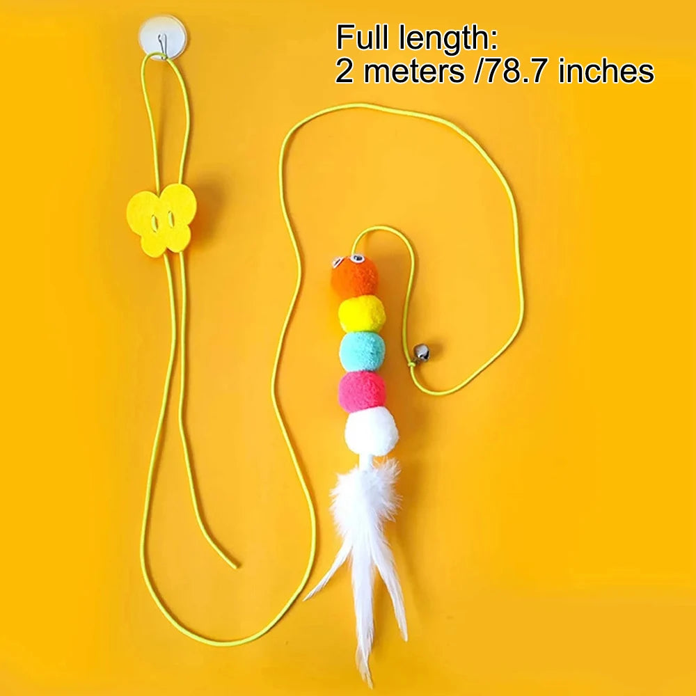 Elastic Rope Hanging Cat Teaser Toy — Feather & Bell Swing Toy for Self-Play Kittens