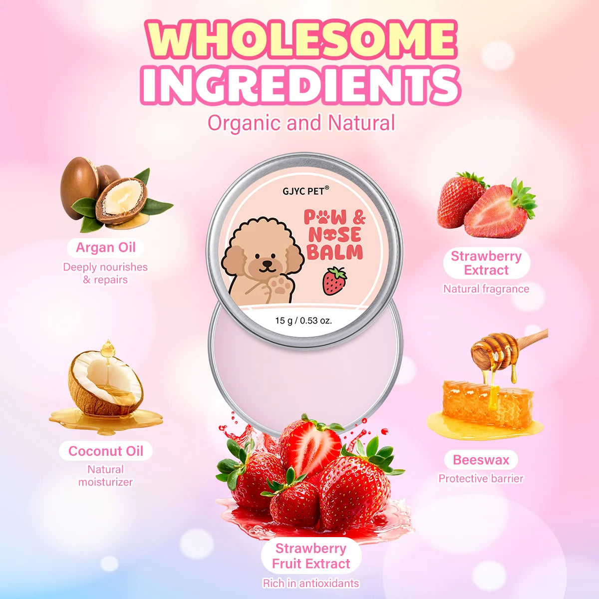 Dog Cat Paw Balm Care Cream Natural Gentle Nourishing Softens Pads Prevents Cracked Paws Moisturizing Treatment Strawberry