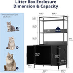 57in Wooden Cat Litter Box Enclosure with Shelves & Hooks (Black)