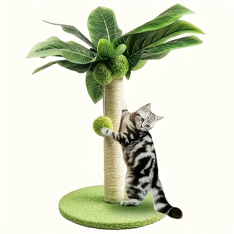 Coconut Tree Cat Scratching Post with Hanging Ball — All-Season Indoor Cat Exercise & Play Tower