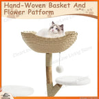 Multi-Level Cat Activity Tree with Wicker Basket Bed & Scratching Post