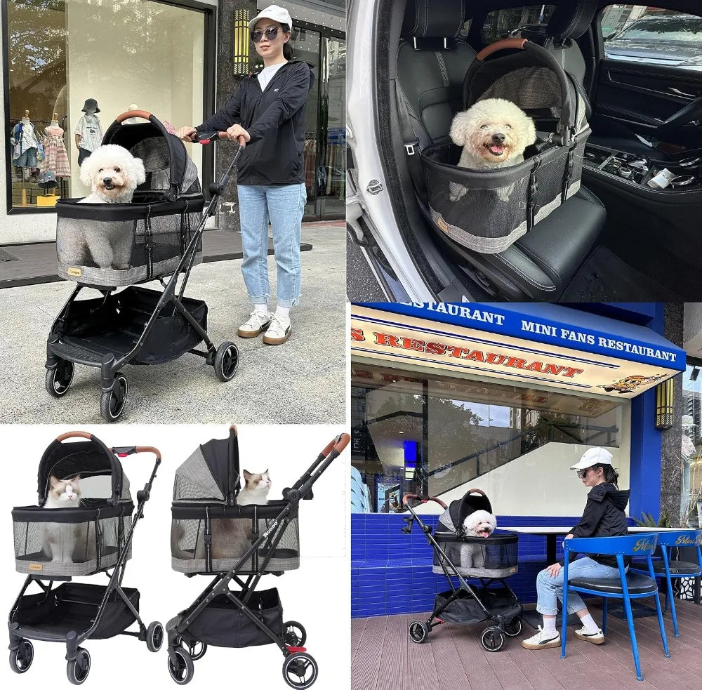 3-in-1 Dog Cat Stroller with Detachable Carrier, Folding Lightweight Portable Travel Pet Gear All-Terrain for 35 lbs