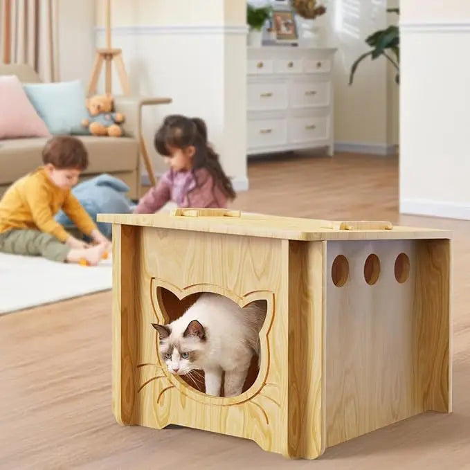 Solid Wood Cat Villa with Integrated Scratching Board (All-Season)