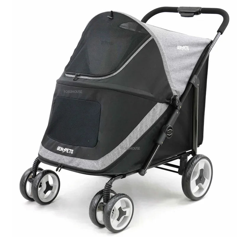 Modern Portable 55kg Large Dog Pet Stroller Cats Dogs Cart 4-wheel Foldable Large Capacity Stroller Outdoor Travel Trolley a
