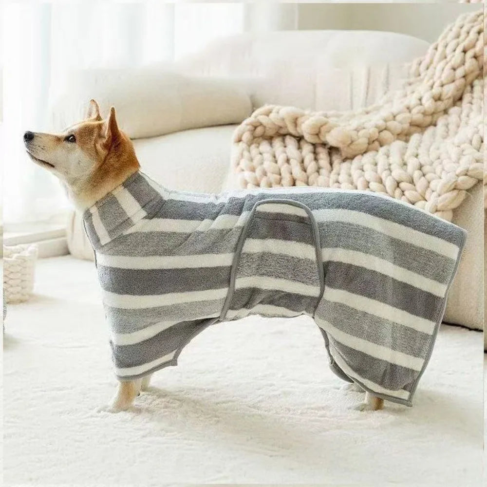 High Quality Water Absorption Dog Bathrobe Microfiber Stripe Pet Clothes Thickened Quick Drying Cat Towel Travel