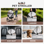4-Wheel Foldable Pet Stroller for Dogs & Cats with 360° Rotating Wheels, Separable Carrier & Travel Bag for Small Animals