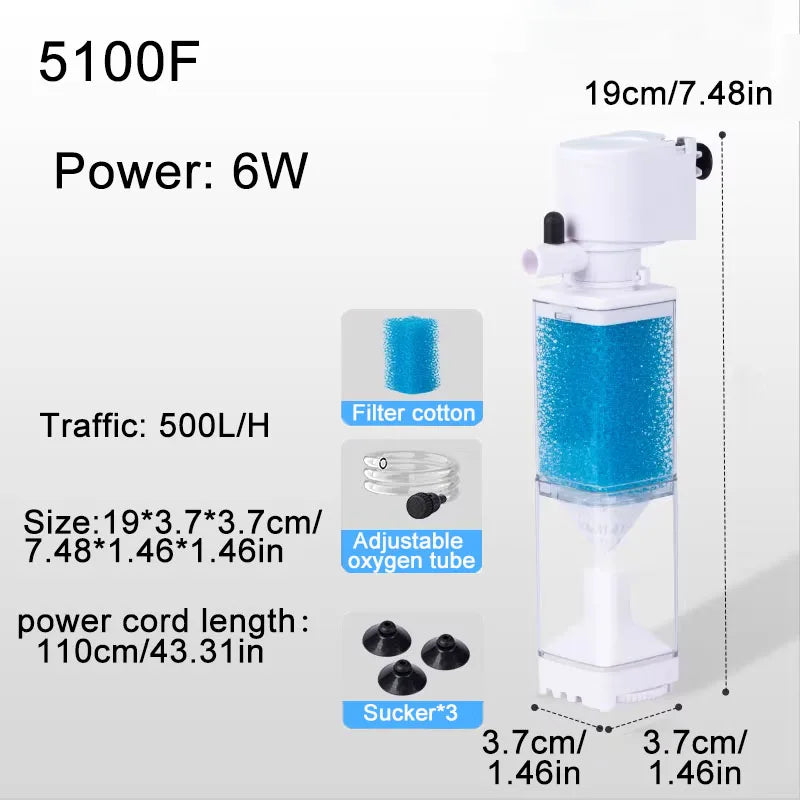 Silent 220V Internal Aquarium Filter Pump (Anti-Backflow, Oxygen Aerator, Wave Maker, Submersible)