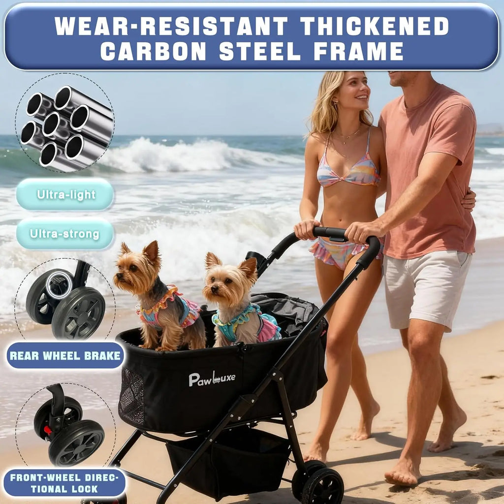 4 Wheels Pet Stroller 4 in 1 Pet Stroller with Detachable Carrier for Small & Medium Dogs Cats up to 55 lbs Easy-Folding Travel