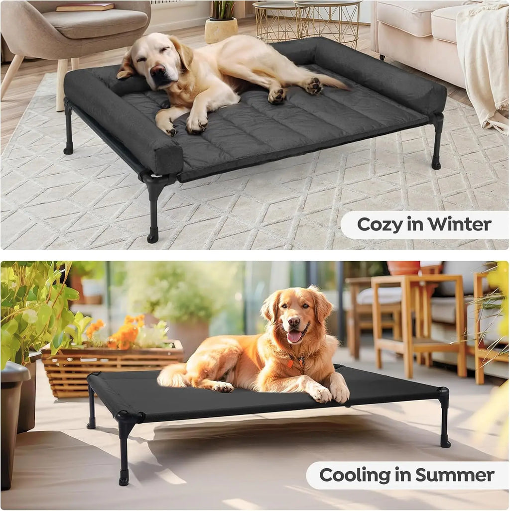 Cooling Elevated Dog Bed with Bolster Cushion (42x30in, Black)