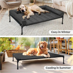 Cooling Elevated Dog Bed with Bolster Cushion (42x30in, Black)