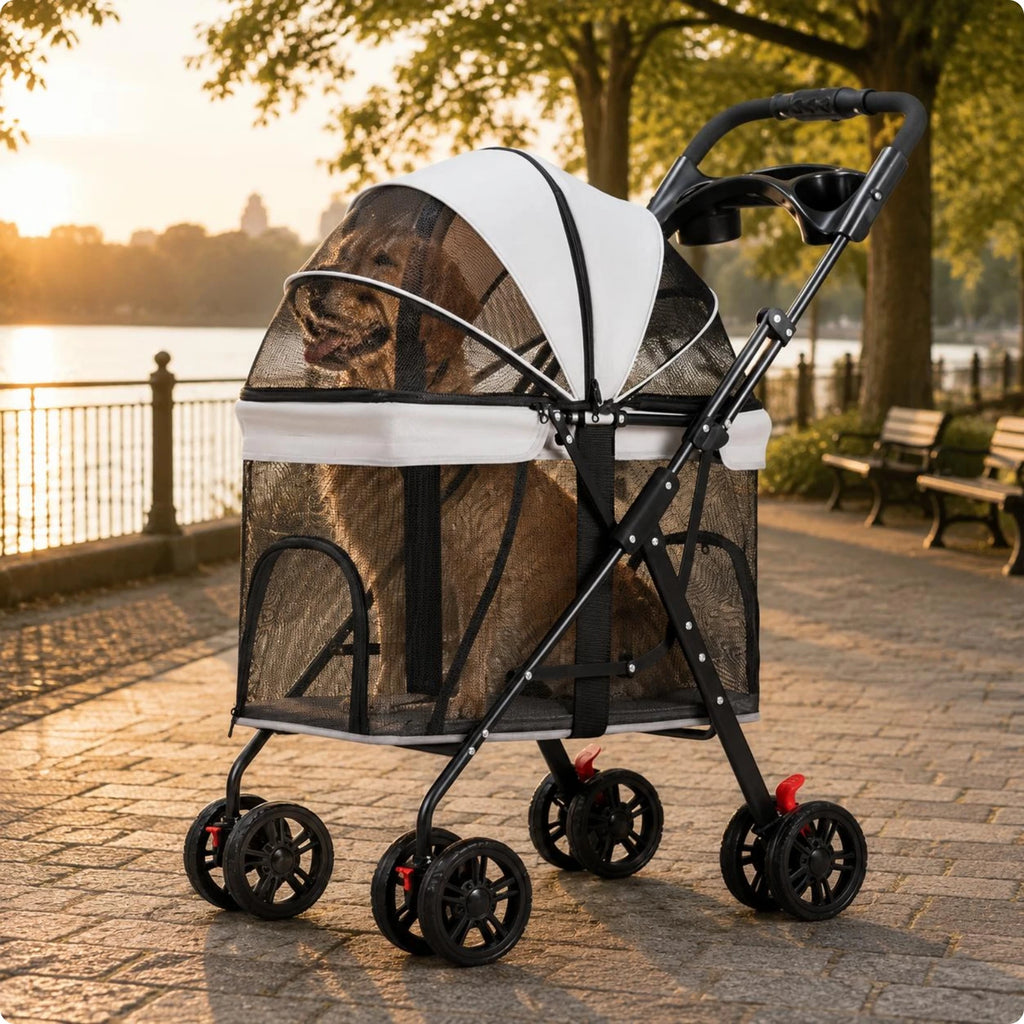 Multi-Purpose Pet Stroller Easy Fold Folding Pet Stroller Sturdy Frame Mesh Ventilation for Walks