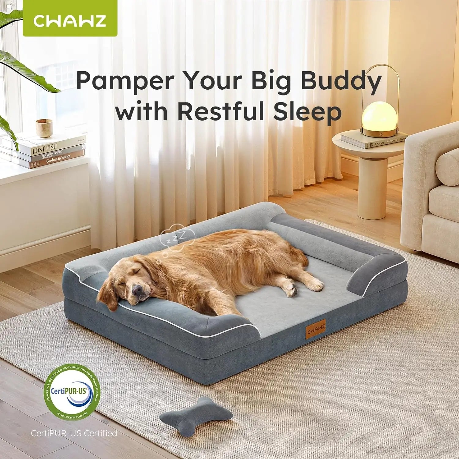 Extra Large Orthopedic Dog Bed with Cooling Gel Memory Foam (42in, Dark Gray)