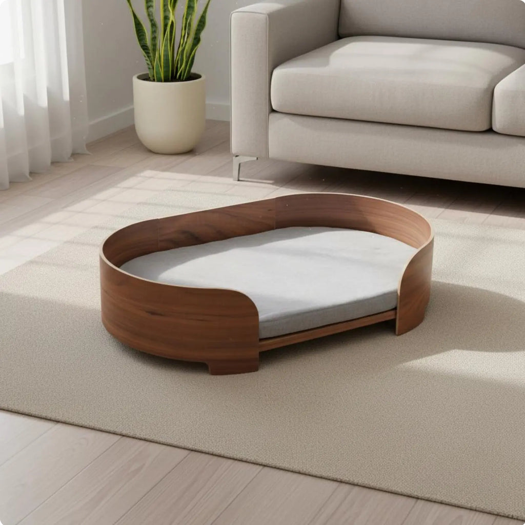 Oval Wooden Pet Sofa Bed with Removable Cover (All-Season)