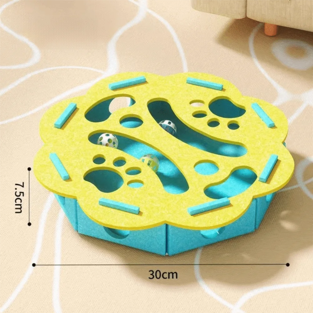 Cat Scratching Post with Felt Puzzle Box & Rolling Ball — 2-in-1 Enrichment Toy