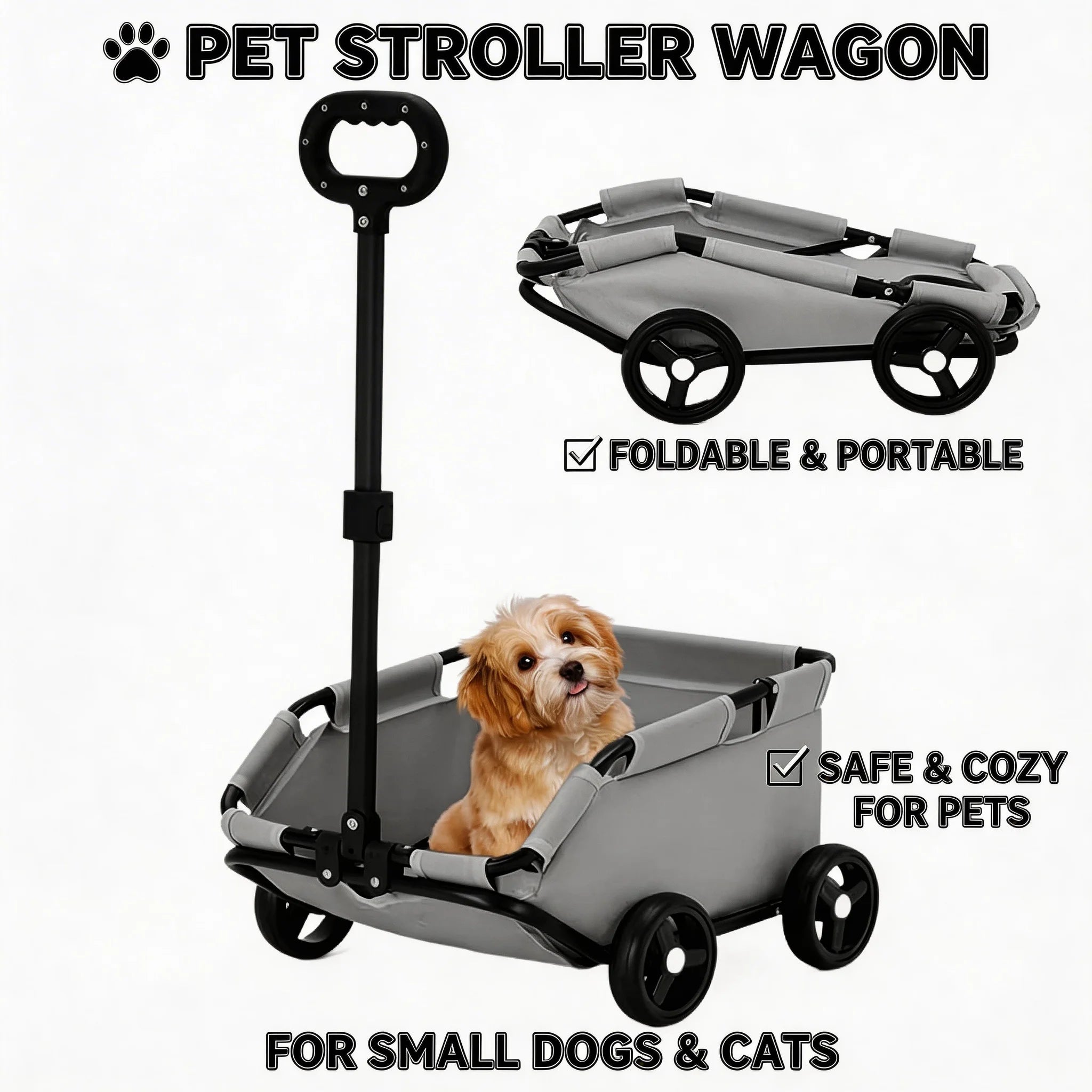 Dog Stroller 4 Wheels Folding Dog Cart Pet Stroller for Travelling Shopping Walking Playing for Small Dogs Cats Handcart