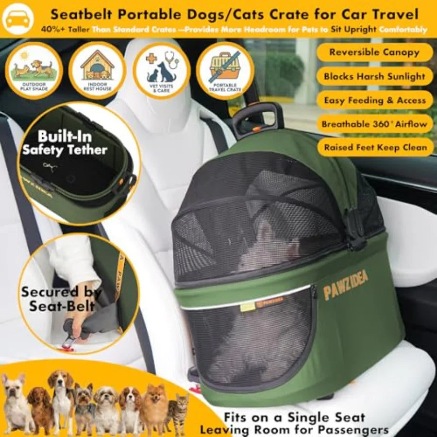 PAWZIDEA Double Pet Stroller with 2 Detachable Carrier, Lightweight Portable Travel Crate Car Seat Combo TSA-Approved Expandabl