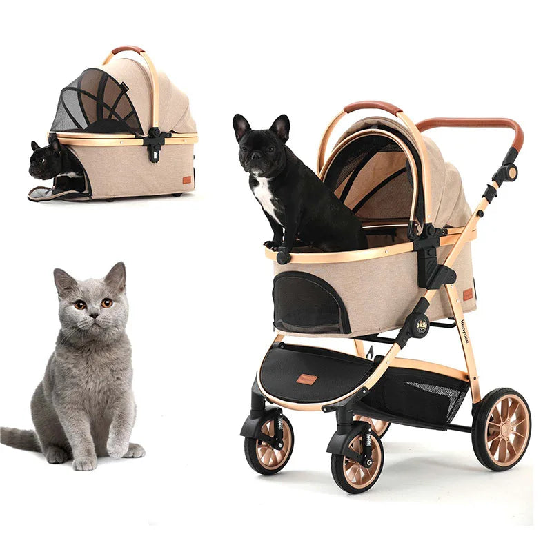 High Quality Luxury Pet Stroller for Small Medium Dogs Large Cats with Removable Carrier