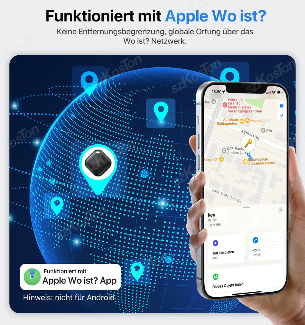 Smart iTag GPS Tracker with Keychain for Apple Find My App - Anti-Loss Locator for Pets, Cars, Kids & Keys (iOS)