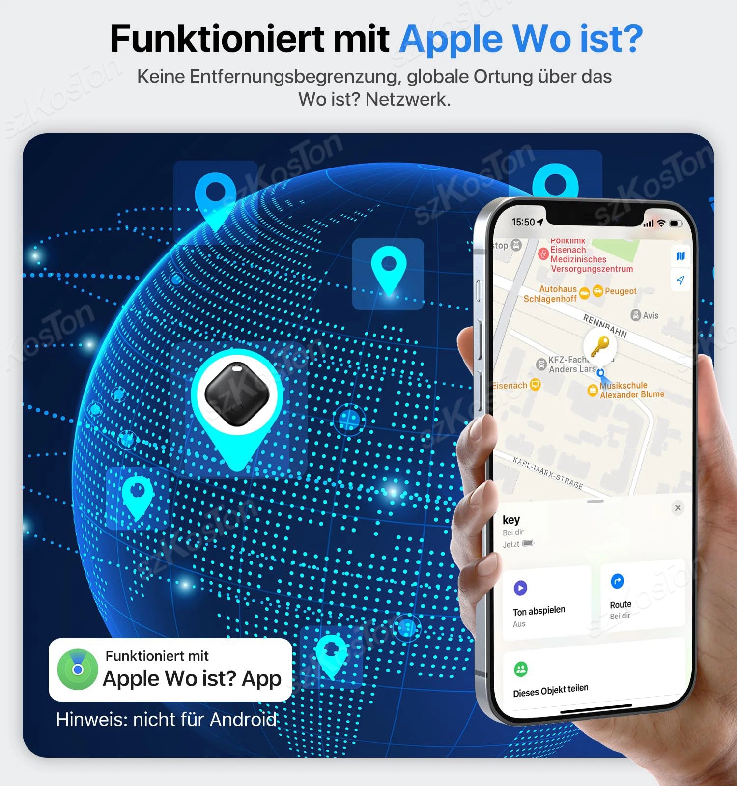 Smart iTag GPS Tracker with Keychain for Apple Find My App - Anti-Loss Locator for Pets, Cars, Kids & Keys (iOS)