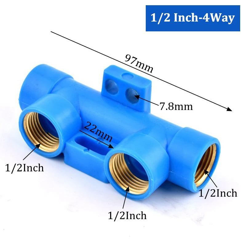 Water Pipe Splitter Distributor (4/5/6-Way, 1/2" Female Thread, Drain Switch for Tank & Sprinkler)