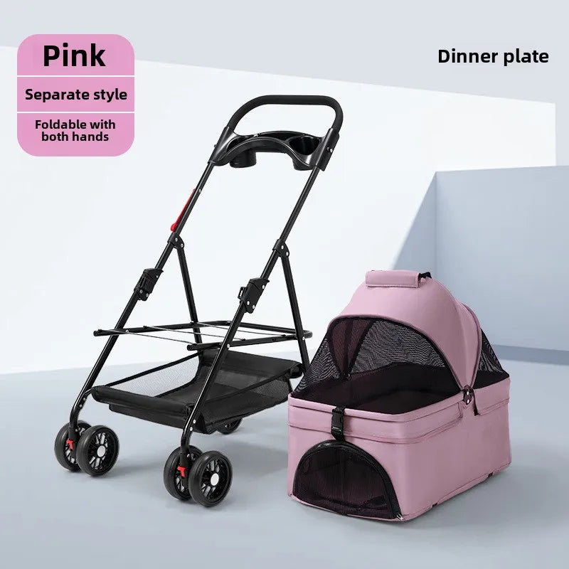 3-in-1 Folding Dog Stroller Pet Stroller 4 Wheel Foldable Pet Stroller with Detachable Carrier Storage for Small Dogs Cats