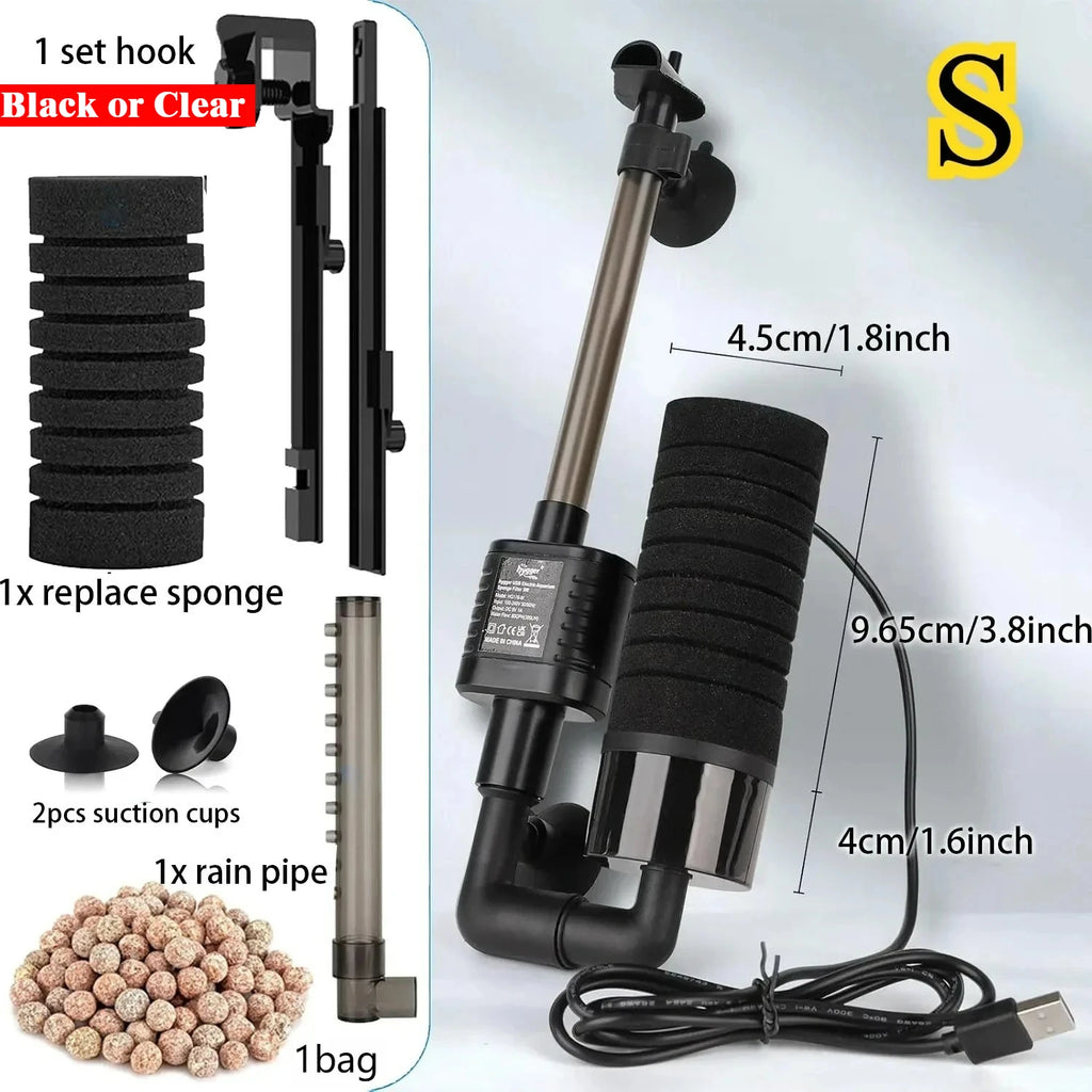 USB Aquarium Sponge Filter (Quiet, Wave Maker, Oxygenator, Freshwater & Saltwater)