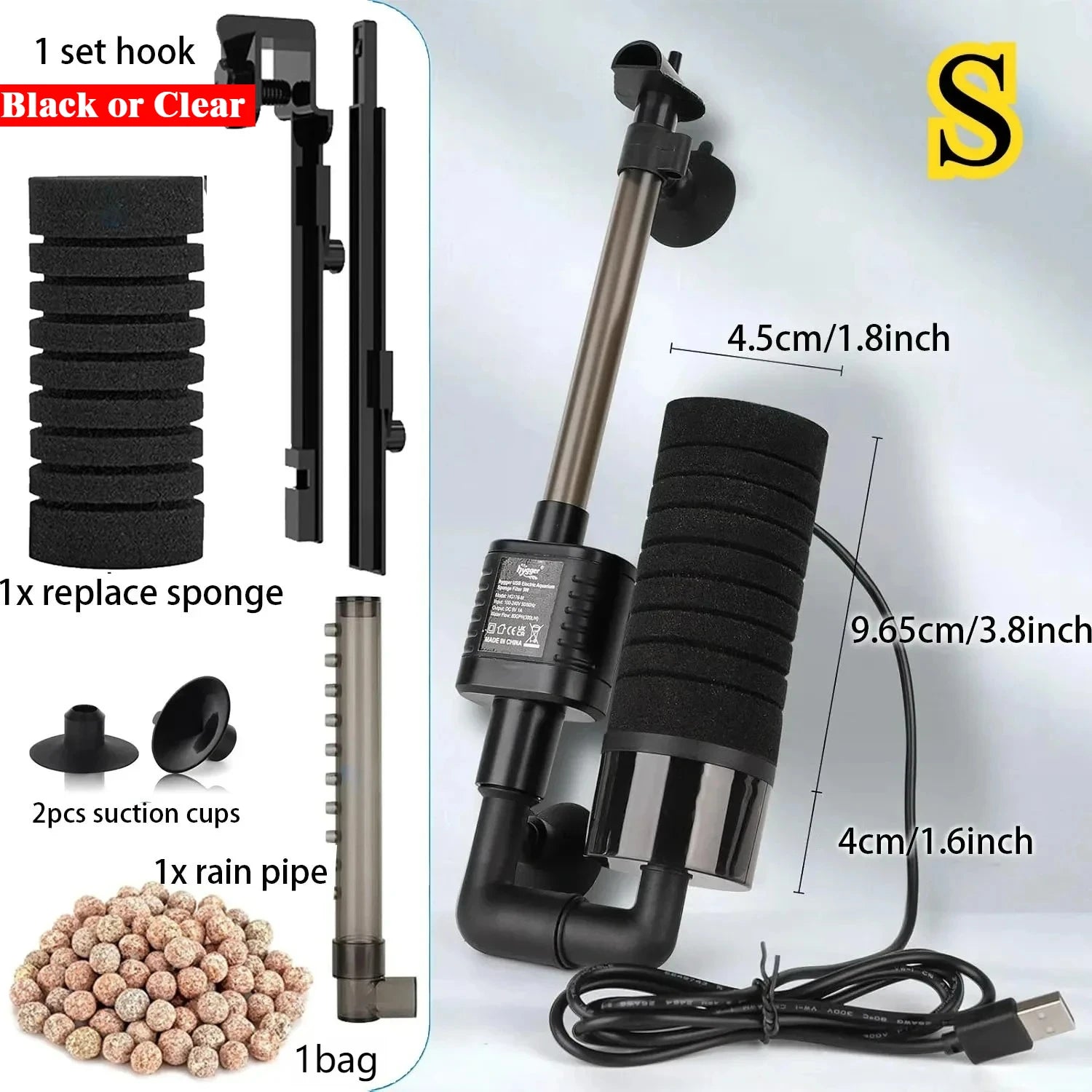 USB Aquarium Sponge Filter (Quiet, Wave Maker, Oxygenator, Freshwater & Saltwater)